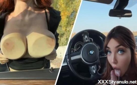 MissRedStar - Big Tits Redhead Give Me A Blowjob While Driving On Highway [FullHD]