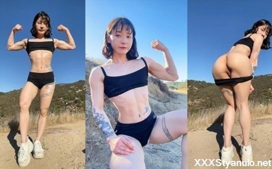 Peachy Cat - Petite Cute And Fit Asian Girl On A Hike In Nature Flexes Her Muscles And Flashes Her Tits And Pussy [SD]