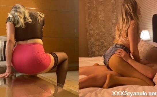 Mr, Mrs J X - Fucking Suction Dildo In Miniskirt And Stockings - Denim Shorts And Tan Pantyhose Grinding [FullHD]